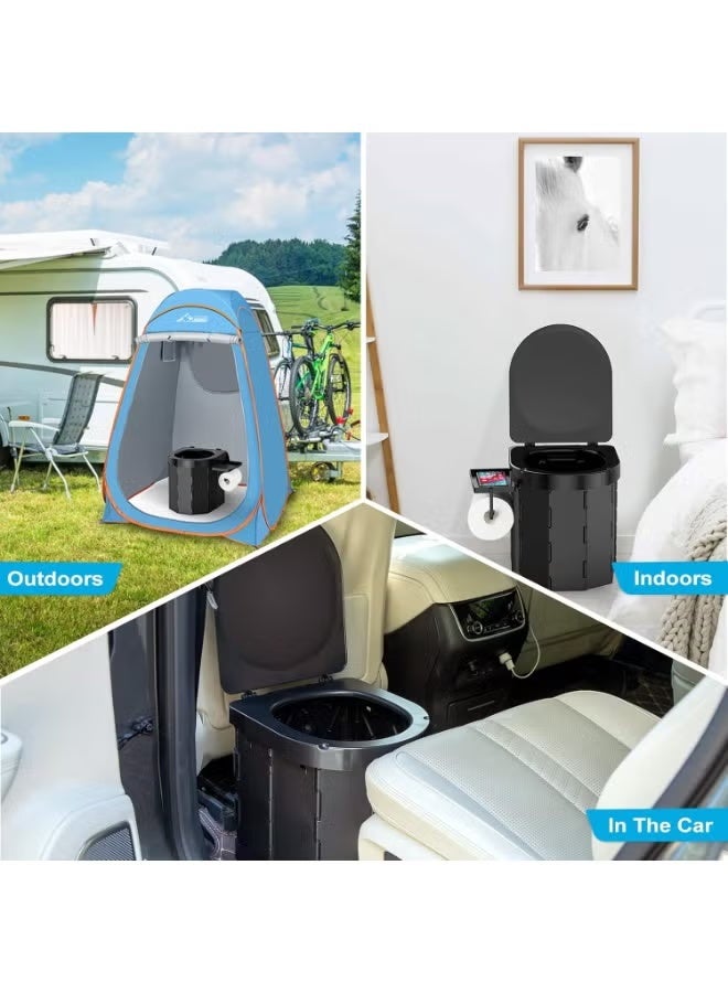 بلو فاير مرحاض محمول قابل للطي للكبار والتخييم، مرحاض سفر قوي يتحمل وزن حتى 400 رطل، كرسي مرحاض متنقل مدمج مع رف للهاتف وحامل ورق التواليت، مرحاض طوارئ قابل للطي للاستخدام الخارجي، الرحلات، السيارة، التخييم، المشي، الكرفانات وحالات الطوارئ - Image 5